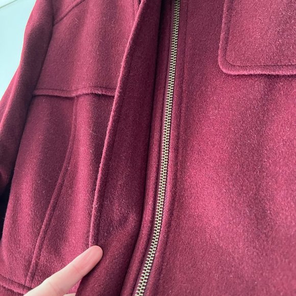 NWT! LOFT Burgundy Zip Collarless Winter Coat - 52% Wool - Size Medium - Picture 4 of 6